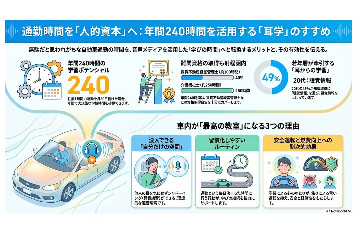 通勤時間を「耳学」で有効活用（画像：Merkmal編集部）