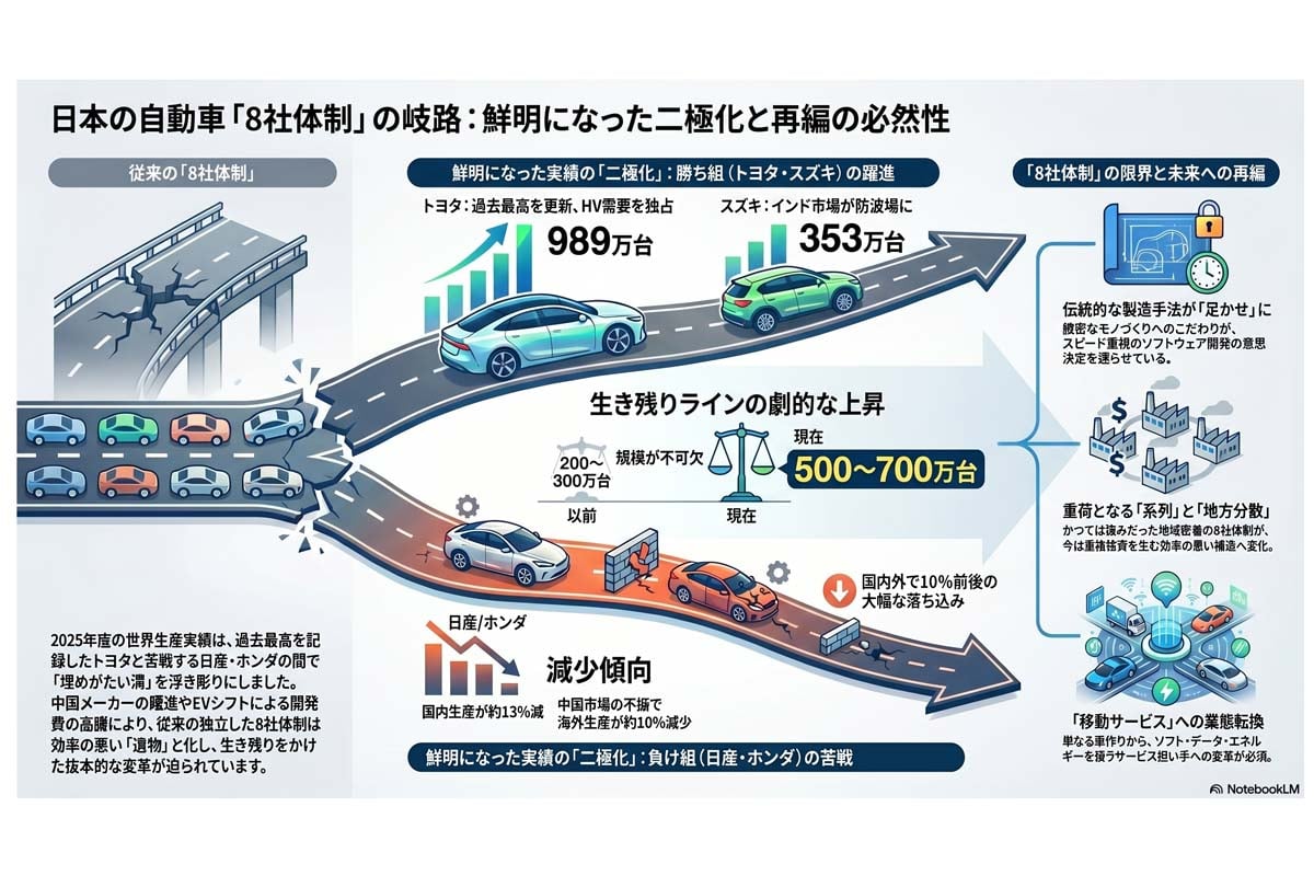自動車業界の二極化と再編（画像：Merkmal編集部）