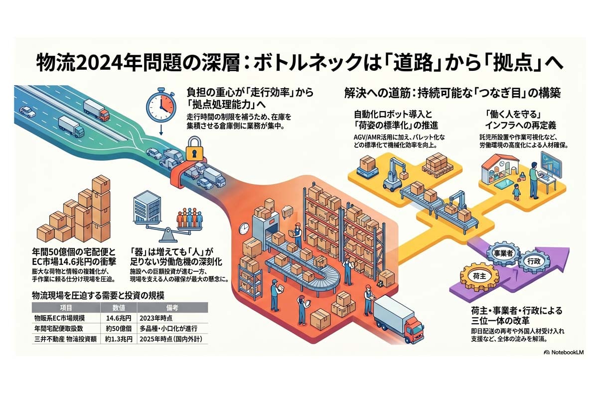 物流2024年問題の課題と解決策（画像：Merkmal編集部）