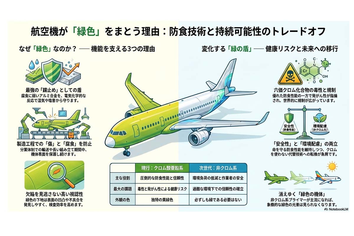 航空機の緑色と防食技術（画像：Merkmal編集部）