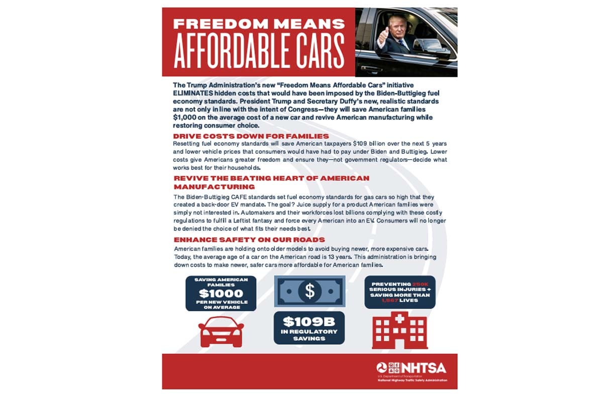 「Freedom Means Affordable Cars」（画像：米運輸省道路交通安全局）