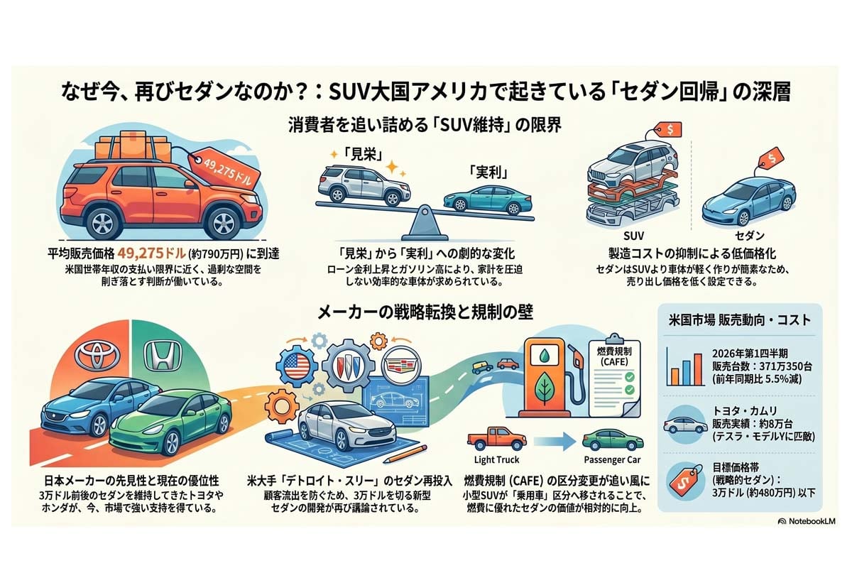 米国市場のセダン回帰の背景（画像：Merkmal編集部）