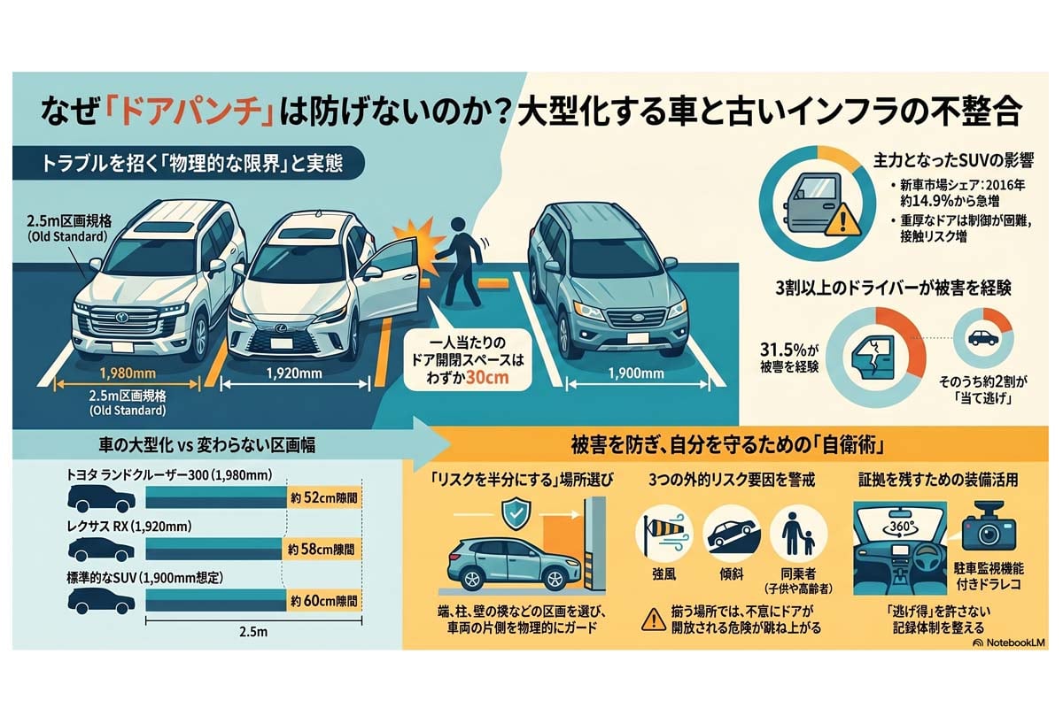 車の大型化とドアパンチ対策（画像：Merkmal編集部）