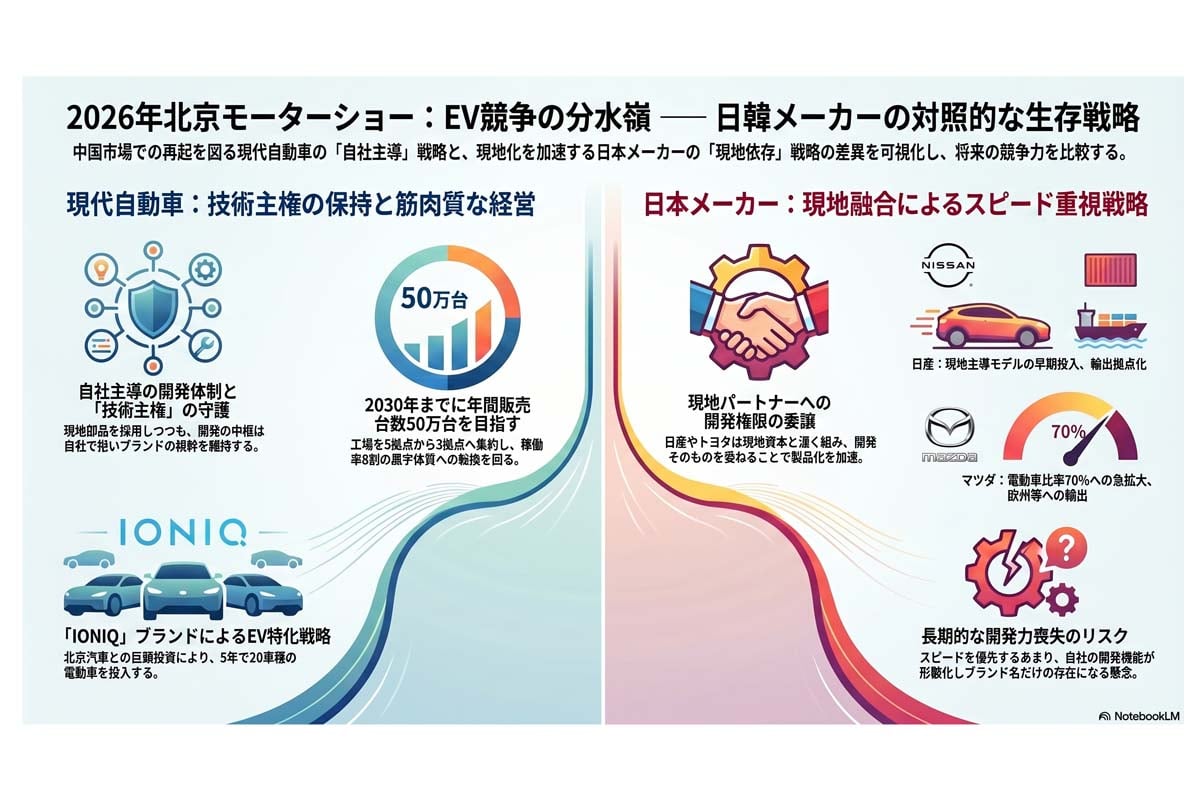 日韓メーカーのEV戦略比較（画像：Merkmal編集部）