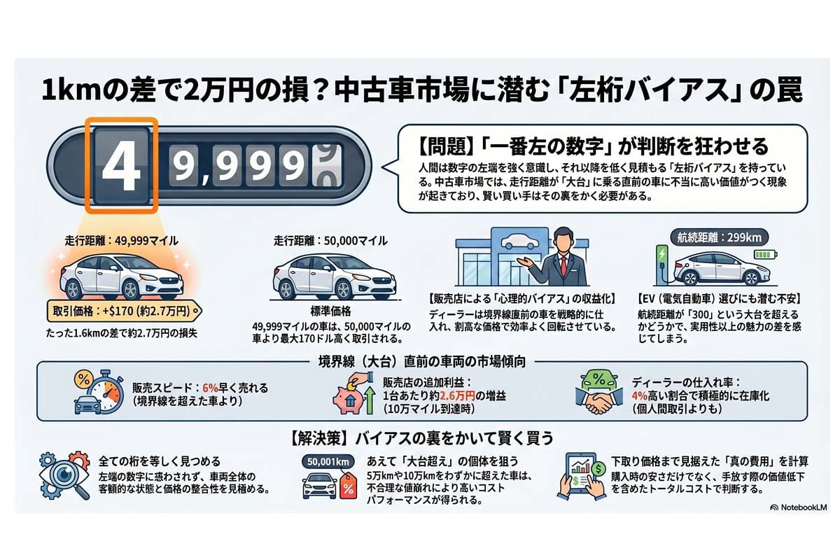 中古車市場の左桁バイアス（画像：Merkmal編集部）