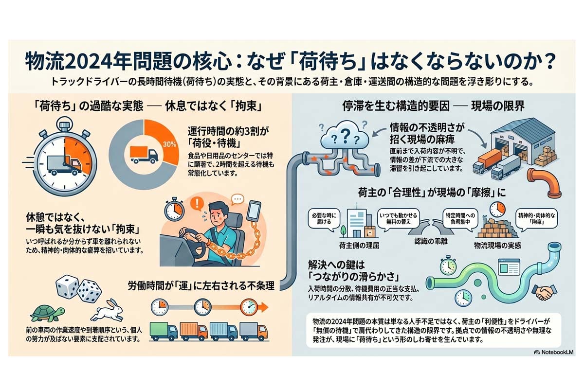 物流2024年問題。荷待ちの核心（画像：Merkmal編集部）