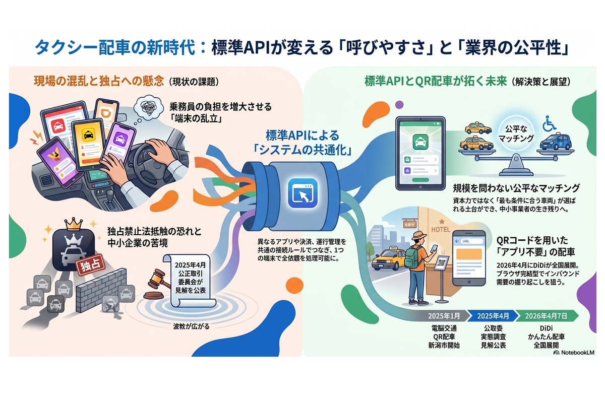 タクシー配車の標準API化（画像：Merkmal編集部）