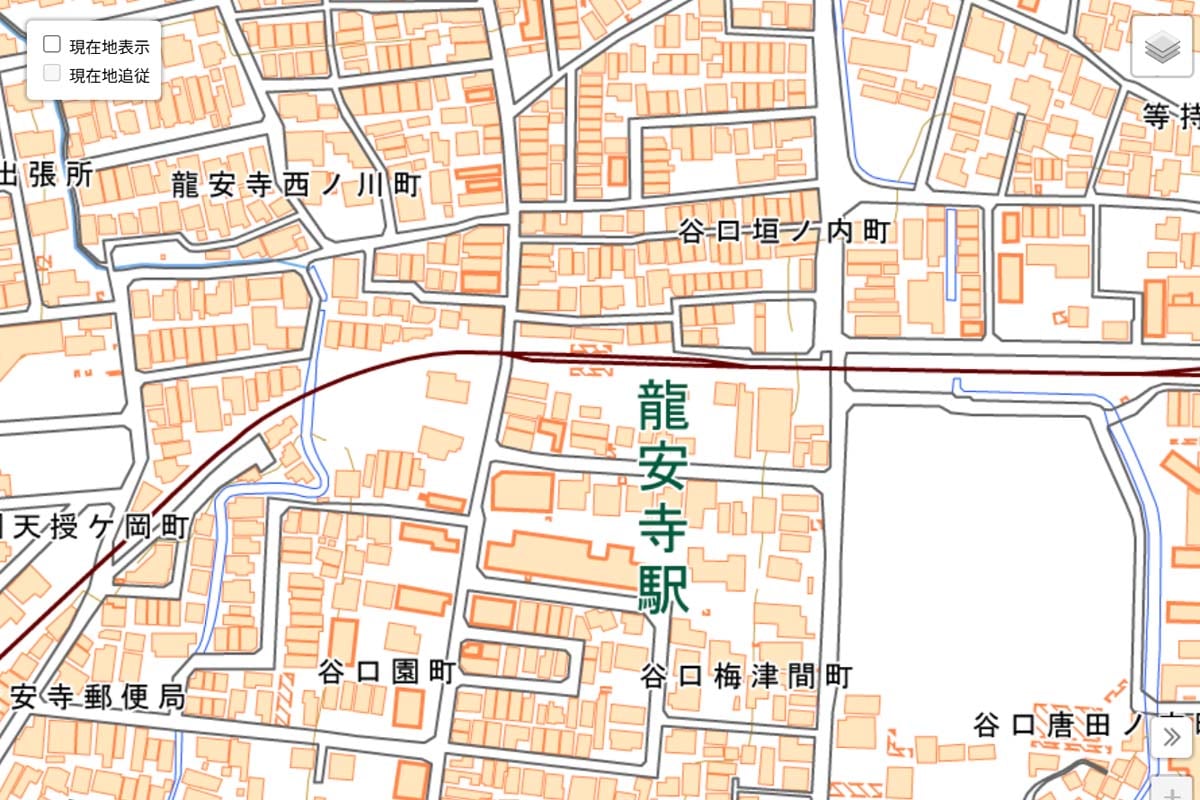 現在の「龍安寺駅」周辺の地図（画像：国土地理院）