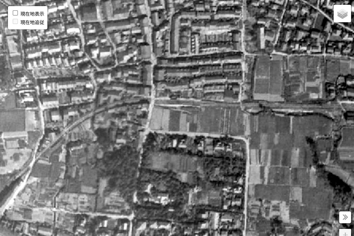 1947年頃の「龍安寺駅」周辺の航空写真（画像：国土地理院）