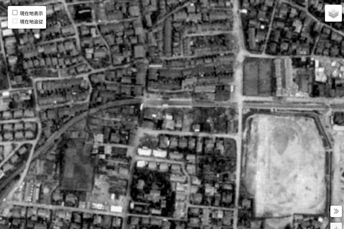 1963年頃の「龍安寺駅」周辺の航空写真（画像：国土地理院）