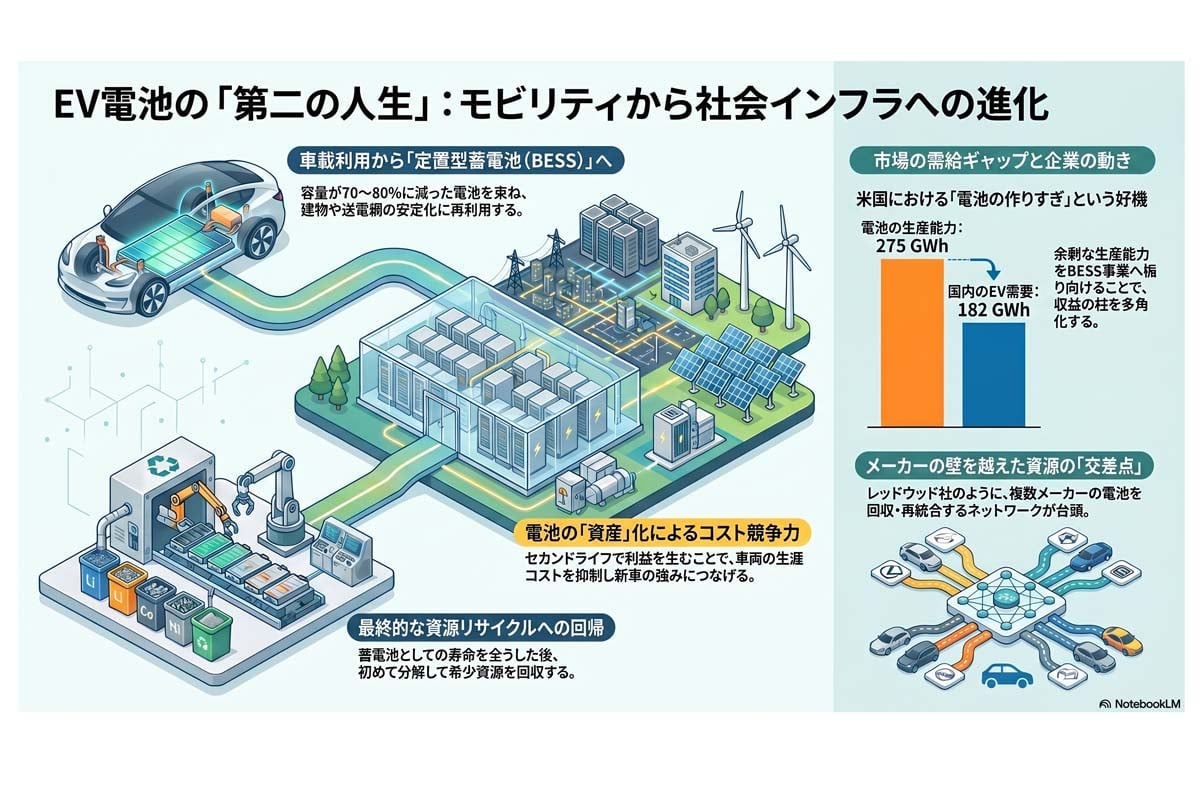 EV電池の循環と再利用（画像：Merkmal編集部）