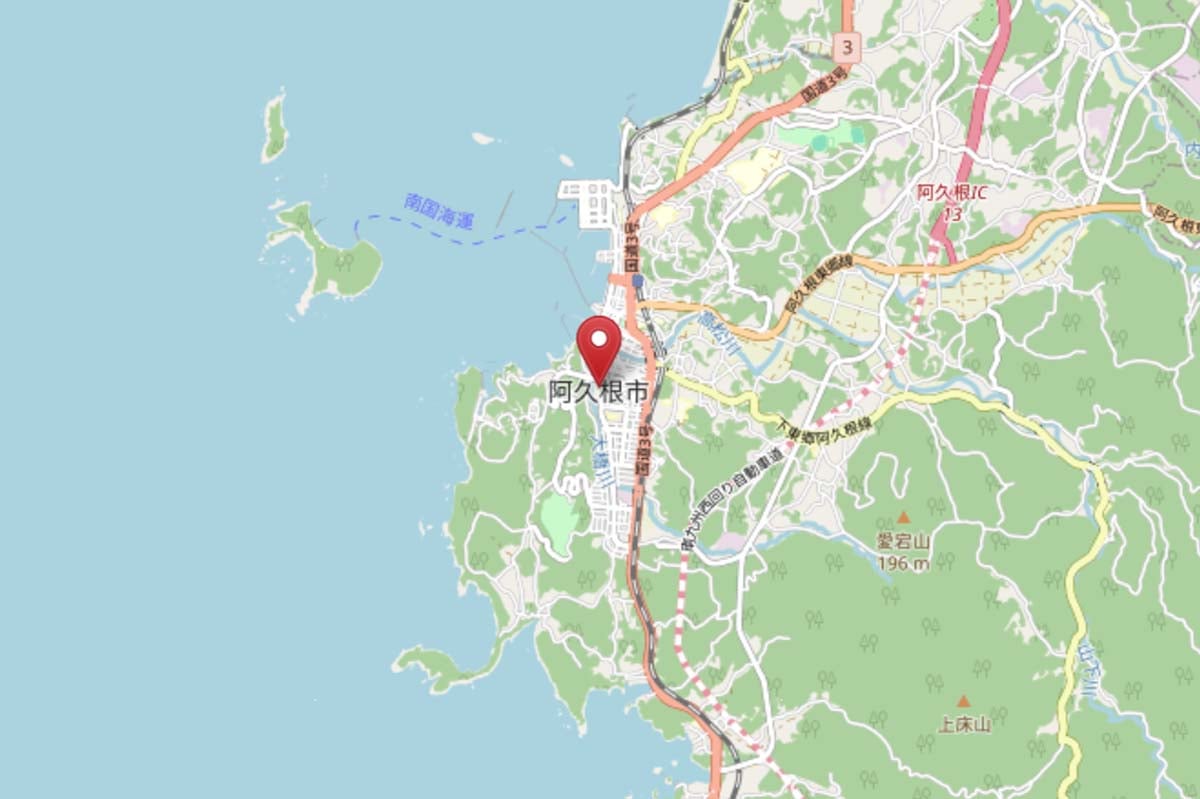 鹿児島県阿久根市の位置（画像：OpenStreetMap）