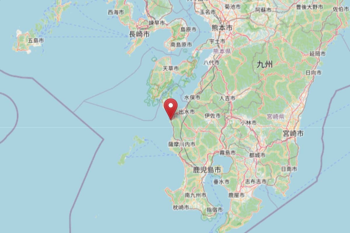 鹿児島県阿久根市の位置（画像：OpenStreetMap）