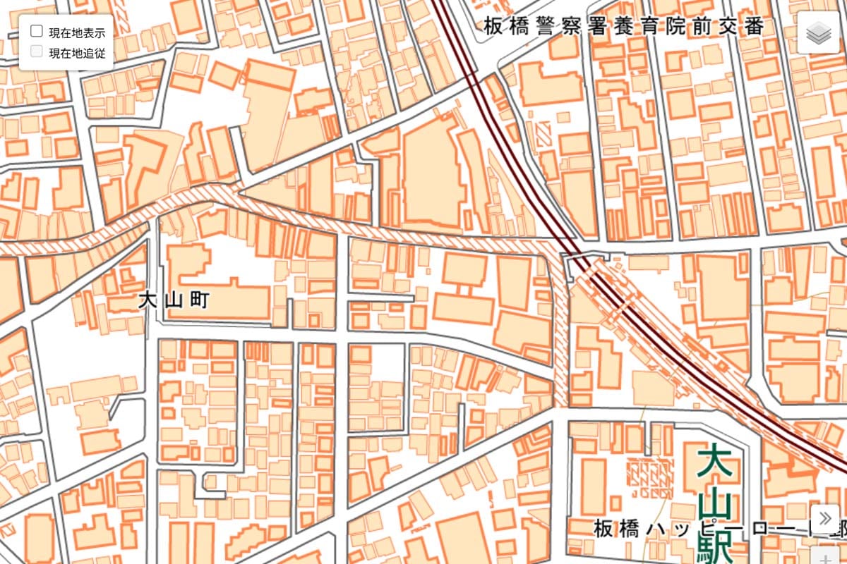 現在の「大山駅」周辺の地図（画像：国土地理院）