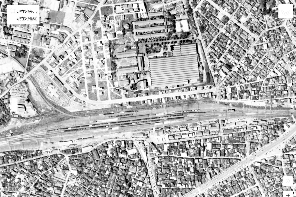 1963年頃の「金町駅」周辺の航空写真（画像：国土地理院）