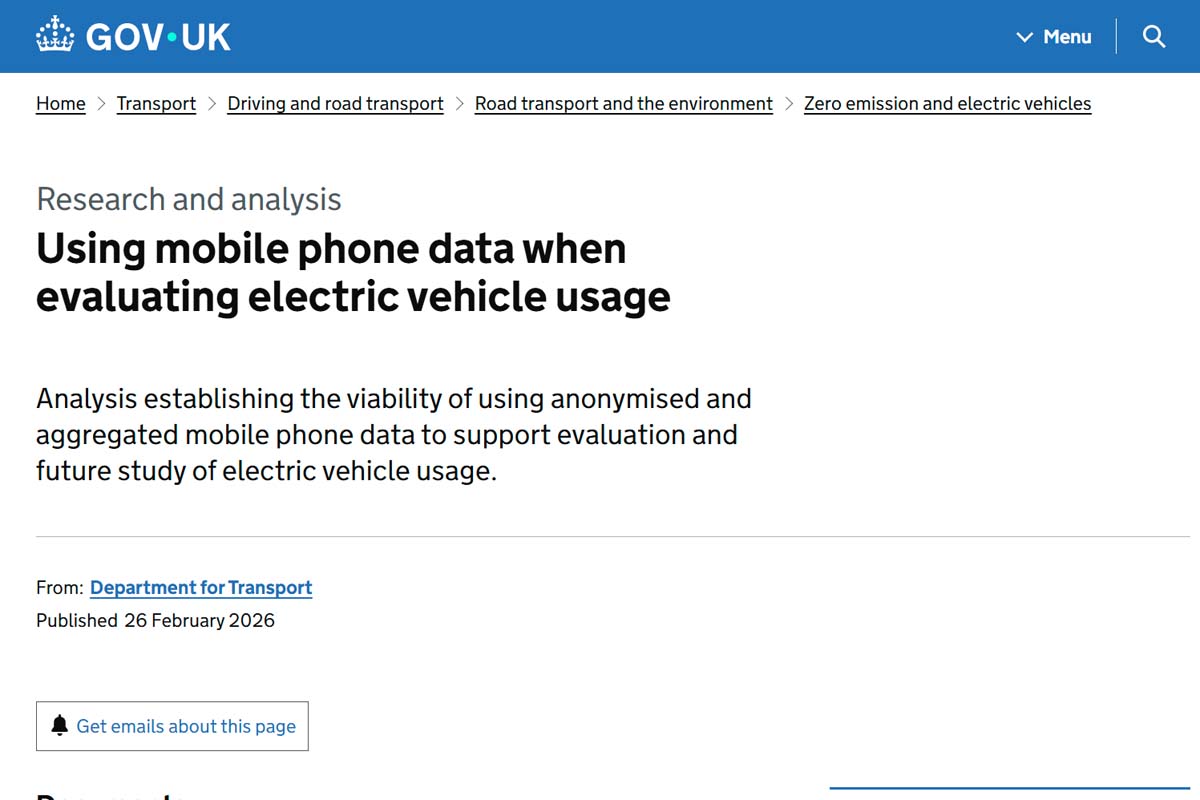 電気自動車利用状況の評価における携帯電話データの活用（画像：英国政府）