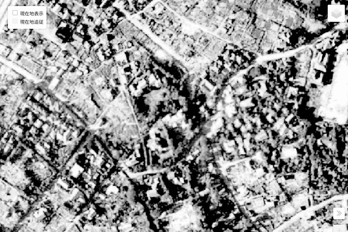 1947年頃の「東急本社」周辺の航空写真（画像：国土地理院）