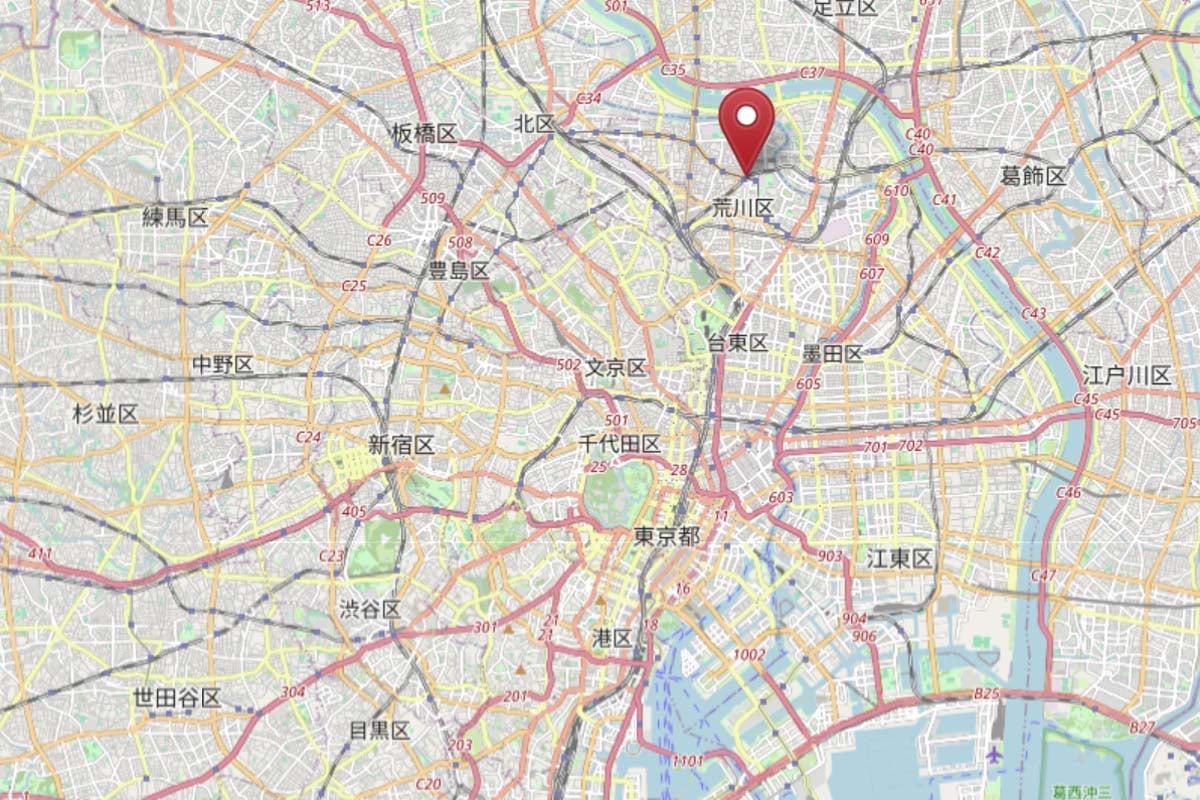 町屋の位置（画像：OpenStreetMap）