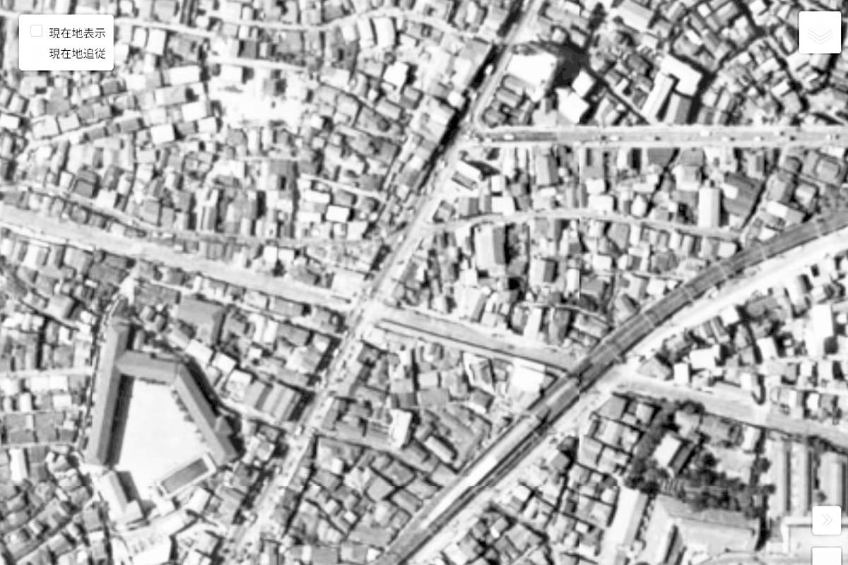 1963年頃の「町屋駅」周辺の航空写真（画像：国土地理院）