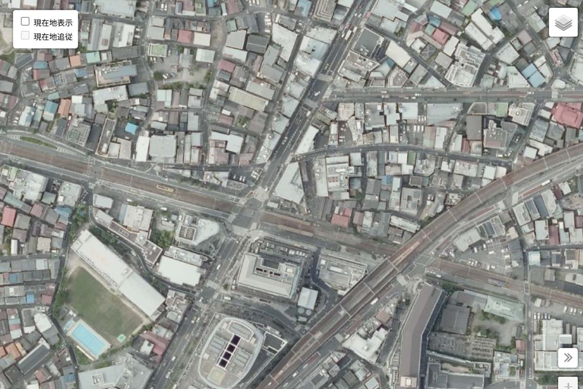現在の「町屋駅」周辺の航空写真（画像：国土地理院）