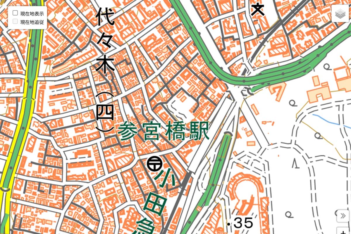 現在の「参宮橋駅」周辺の地図（画像：国土地理院）