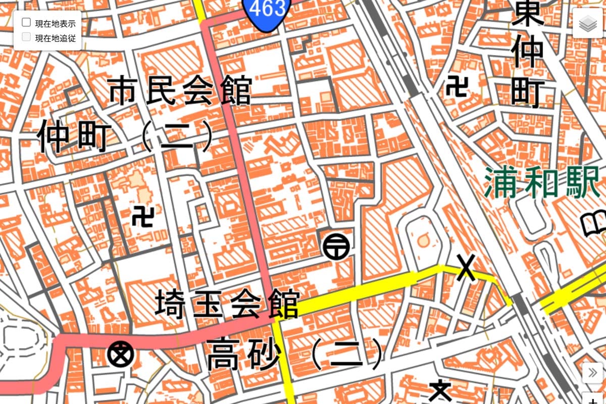 現在の「浦和駅」周辺の地図（画像：国土地理院）