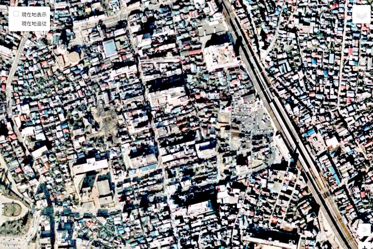 1975年頃の「浦和駅」周辺の航空写真（画像：国土地理院）