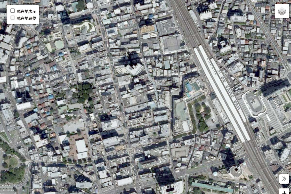 現在の「浦和駅」周辺の航空写真（画像：国土地理院）