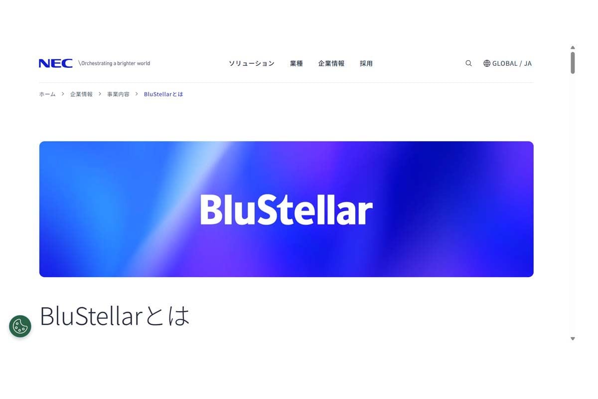 「BluStellar」のウェブサイト（画像：NEC）