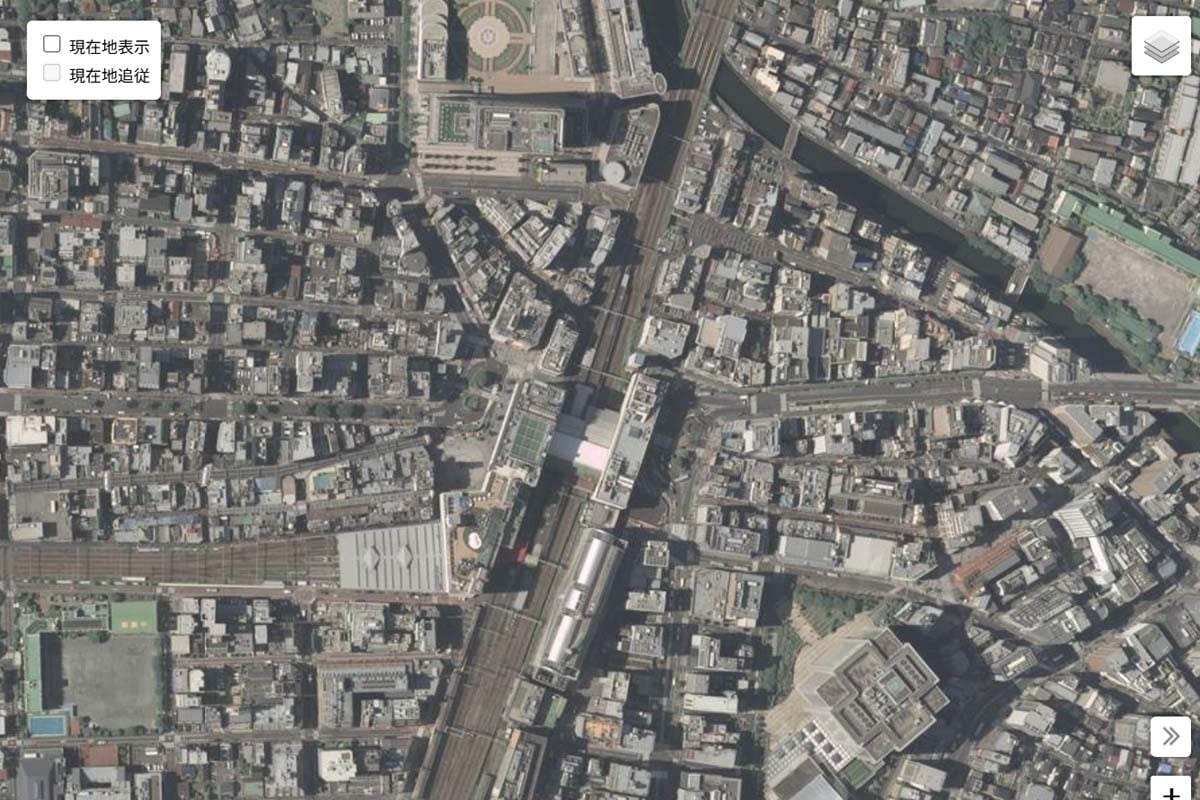 現在の「蒲田駅」周辺の航空写真（画像：国土地理院）