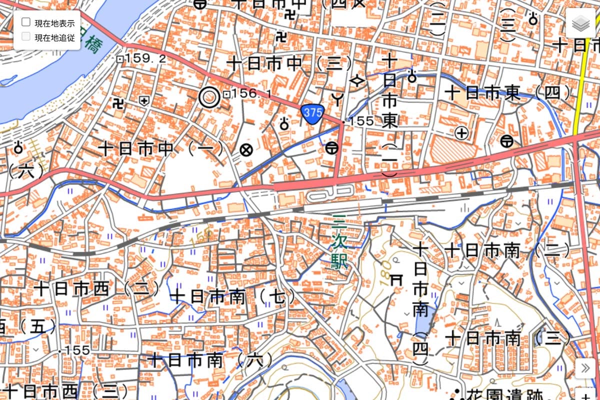 現在の「三次駅」周辺の地図（画像：国土地理院）