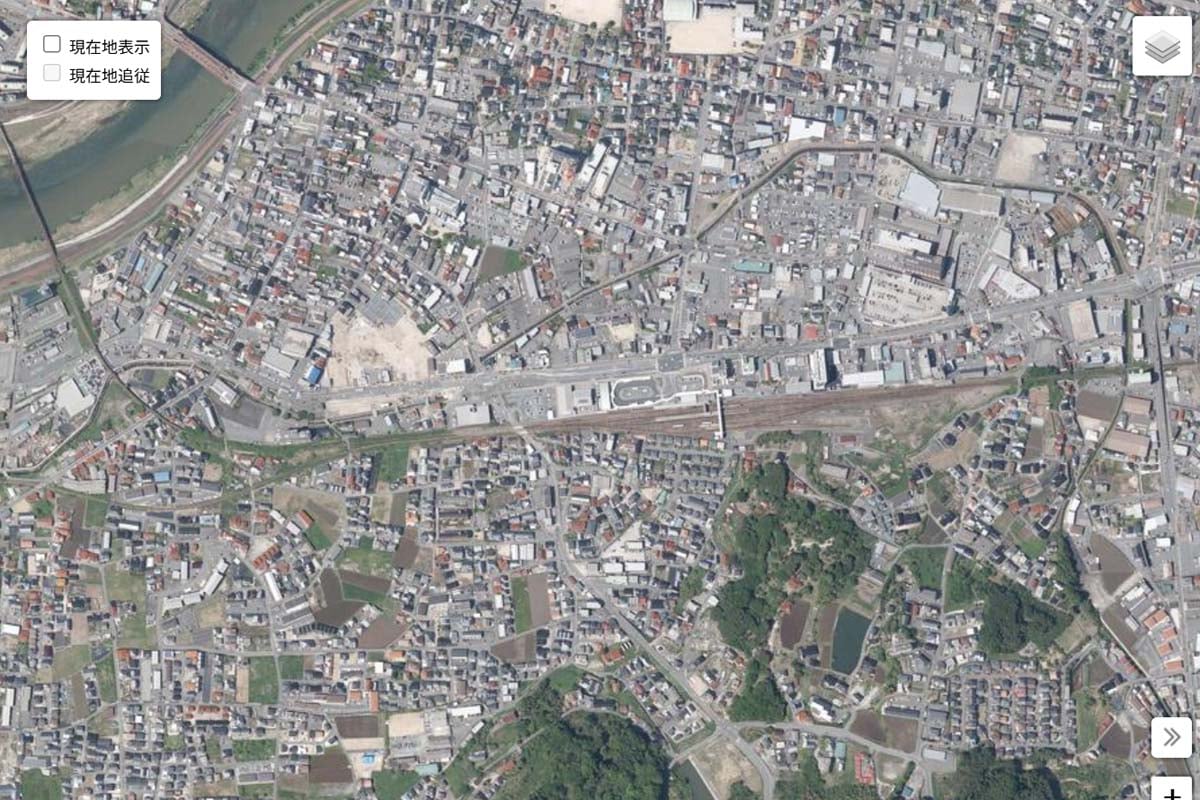 現在の「三次駅」周辺の航空写真（画像：国土地理院）