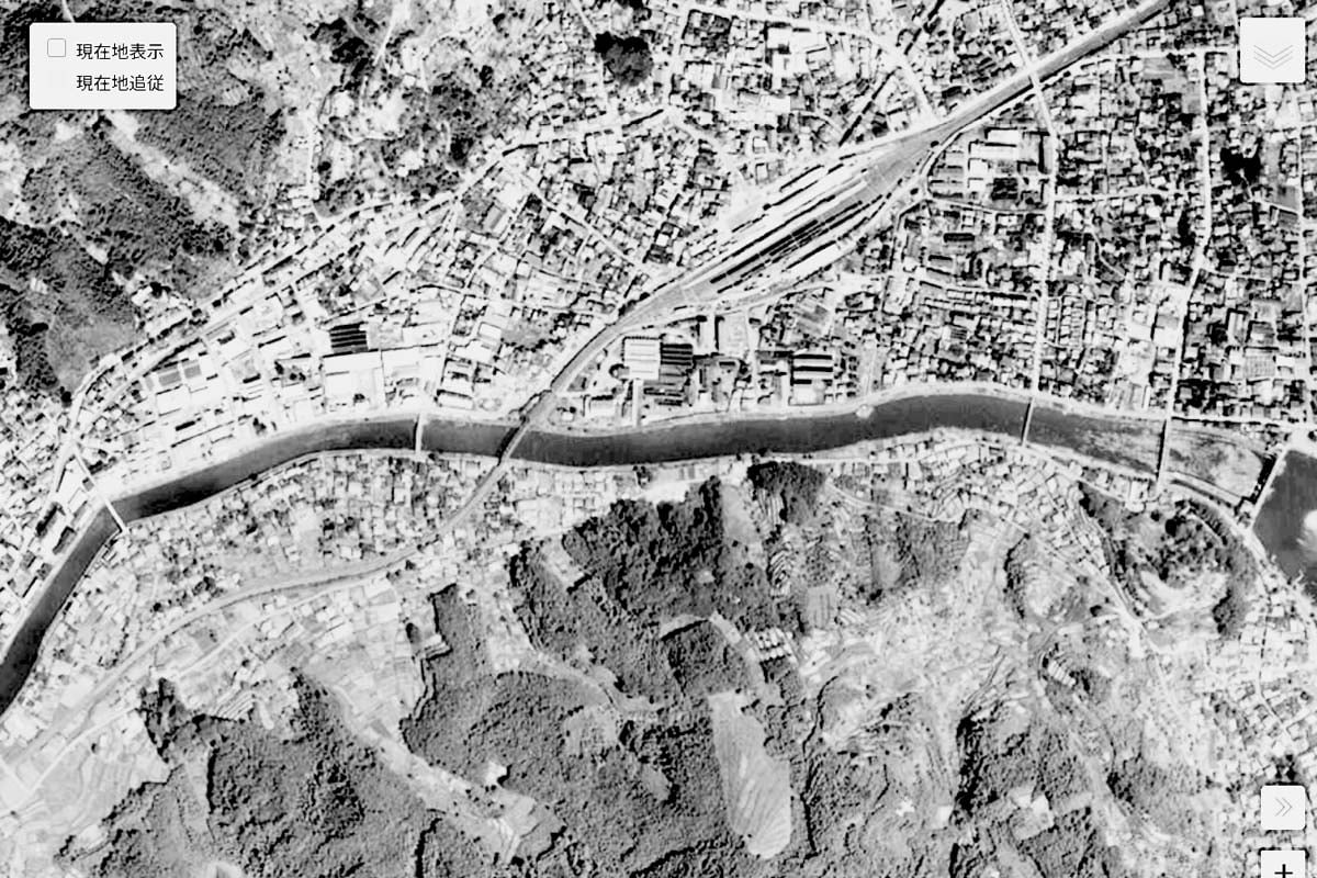 1963年頃の「岡谷JCT」周辺の航空写真（画像：国土地理院）