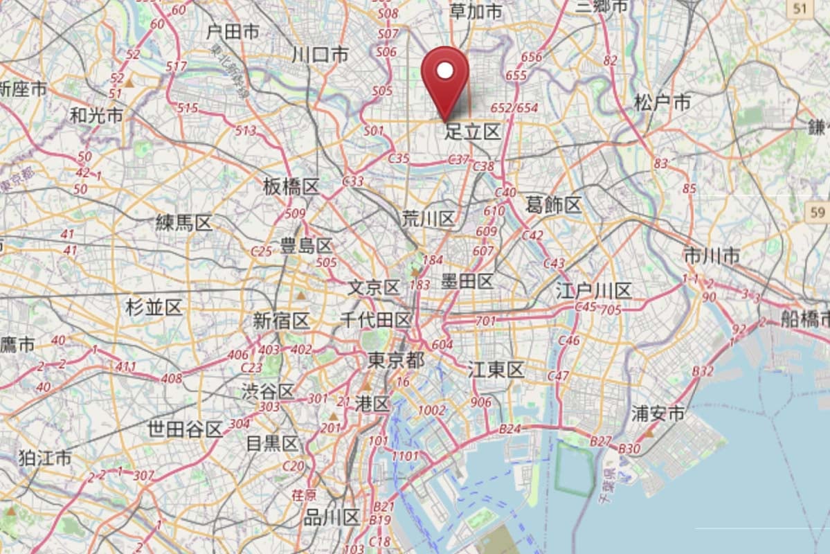 西新井駅の位置(画像:OpenStreetMap)