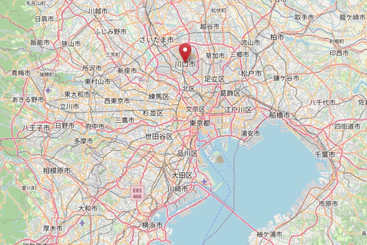 川口市の位置(画像:OpenStreetMap)