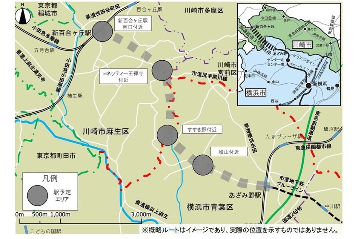 高速鉄道3号線の延伸路線概要（画像：横浜市）