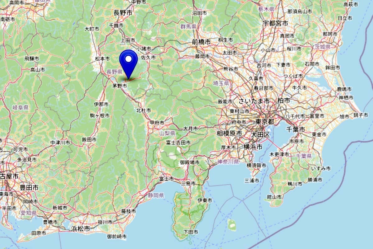 蓼科高原の位置(画像:OpenStreetMap)
