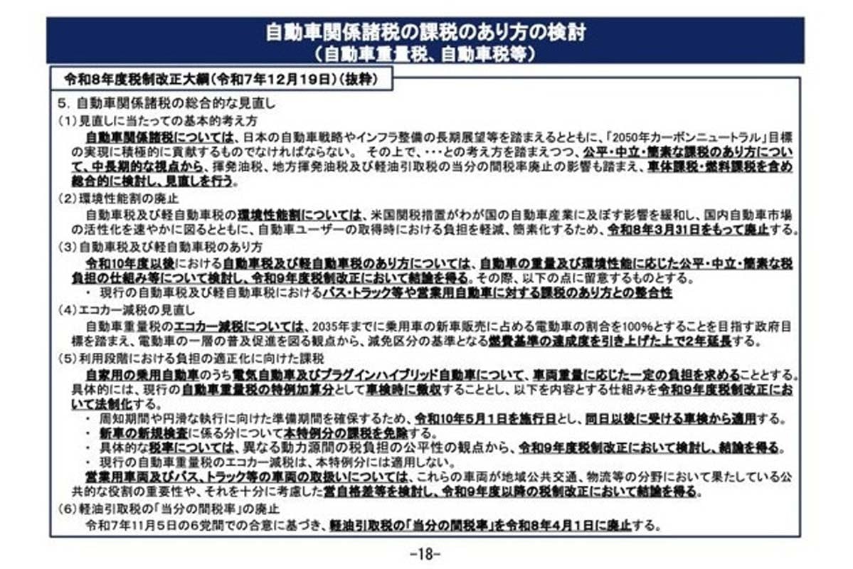 自動車関係緒税の課税のあり方の検討（画像：国土交通省）